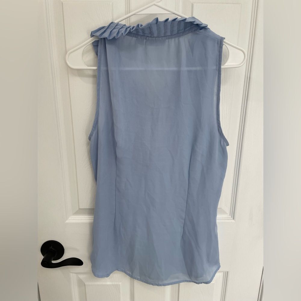 New York & Company Light Dusty Blue Button Front Ruffle Tank Top Women’s Size M - Picture 4 of 6